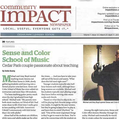 Feature article in the Cedar Park Community Impact newspaper, 2013