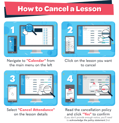 Instructions on how to cancel a lesson in our student portal