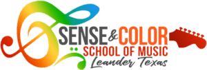 Semnse and Color School of Music logo showing rainbow-colored text and guitar shapes